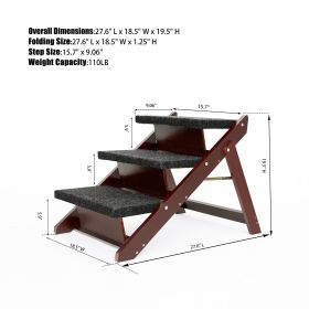 Wood Pet Stairs Pet Steps Foldable 3 Levels Dog Stairs & Ramp Perfect For Beds And Cars Portable Dog Cat Ladder Up To 110 Pounds (Option: Black Brown)